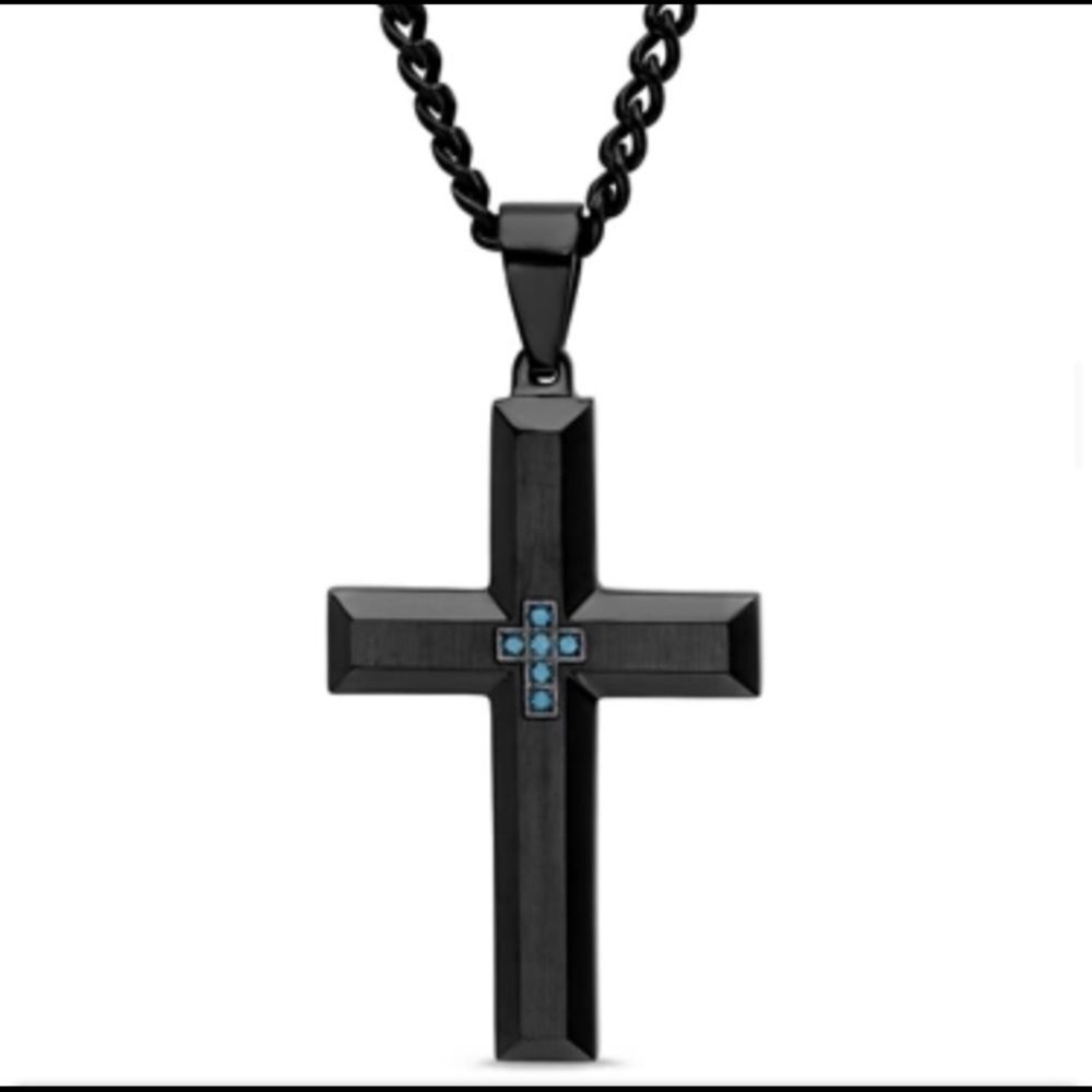 Stainless Steel Men’s Black Cross with Sapphire